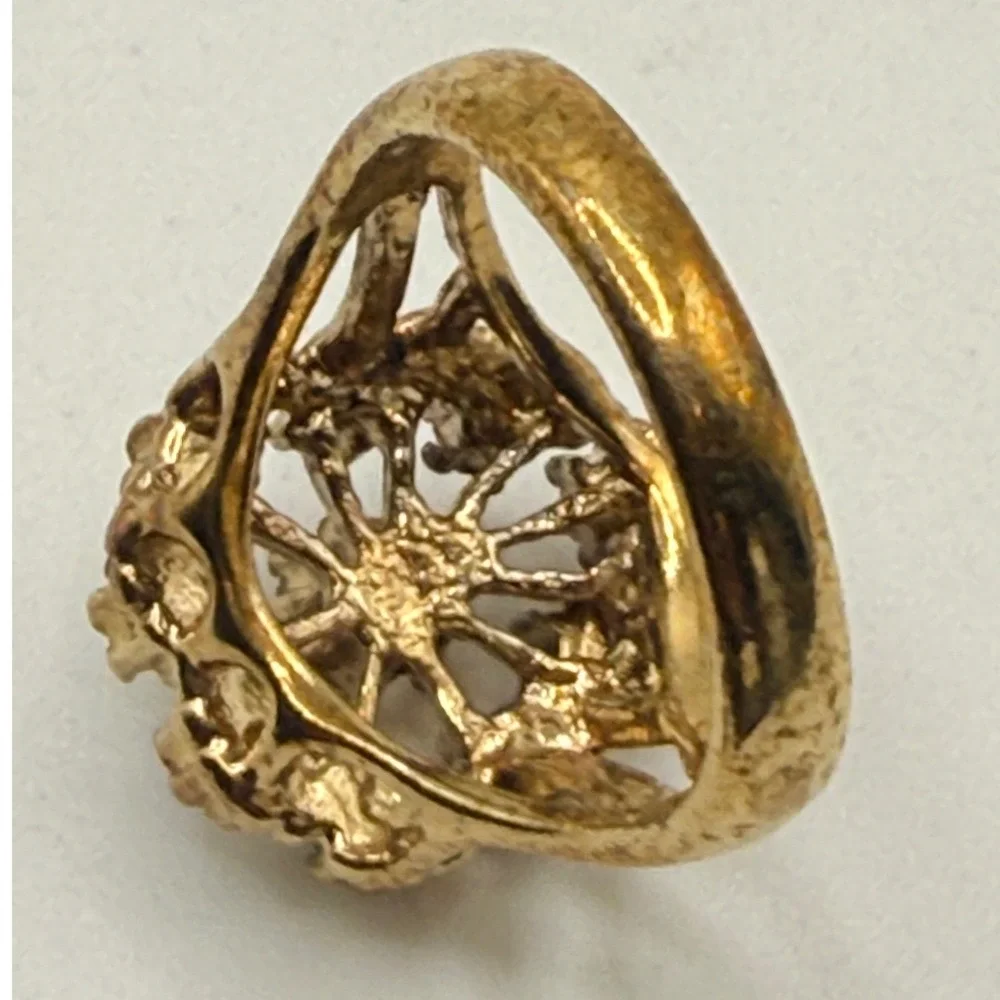 Vintage UNCA 14KT GE Gold Electroplated Crystal Floral Cluster Ring Size 5.75